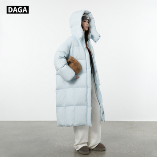 羽绒服女 高充绒量加厚抗寒长款 大嘎daga清新浅蓝色 90白鸭绒330g