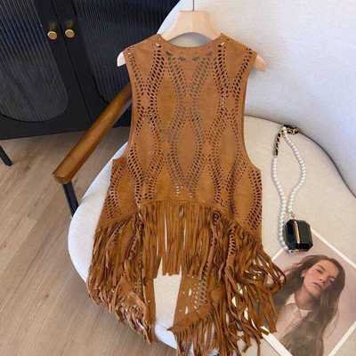 薄款外搭镂空坎肩西部牛仔流浪风