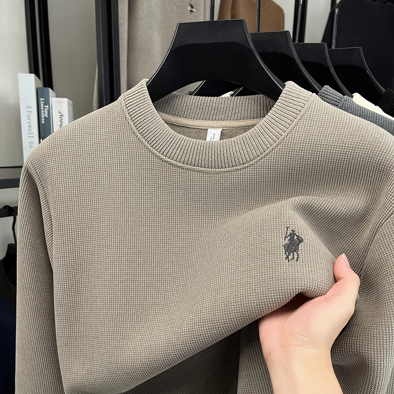 奥莱品牌折扣2025秋冬新款男士纯色圆领加绒针织衫上衣Polo衫毛衣