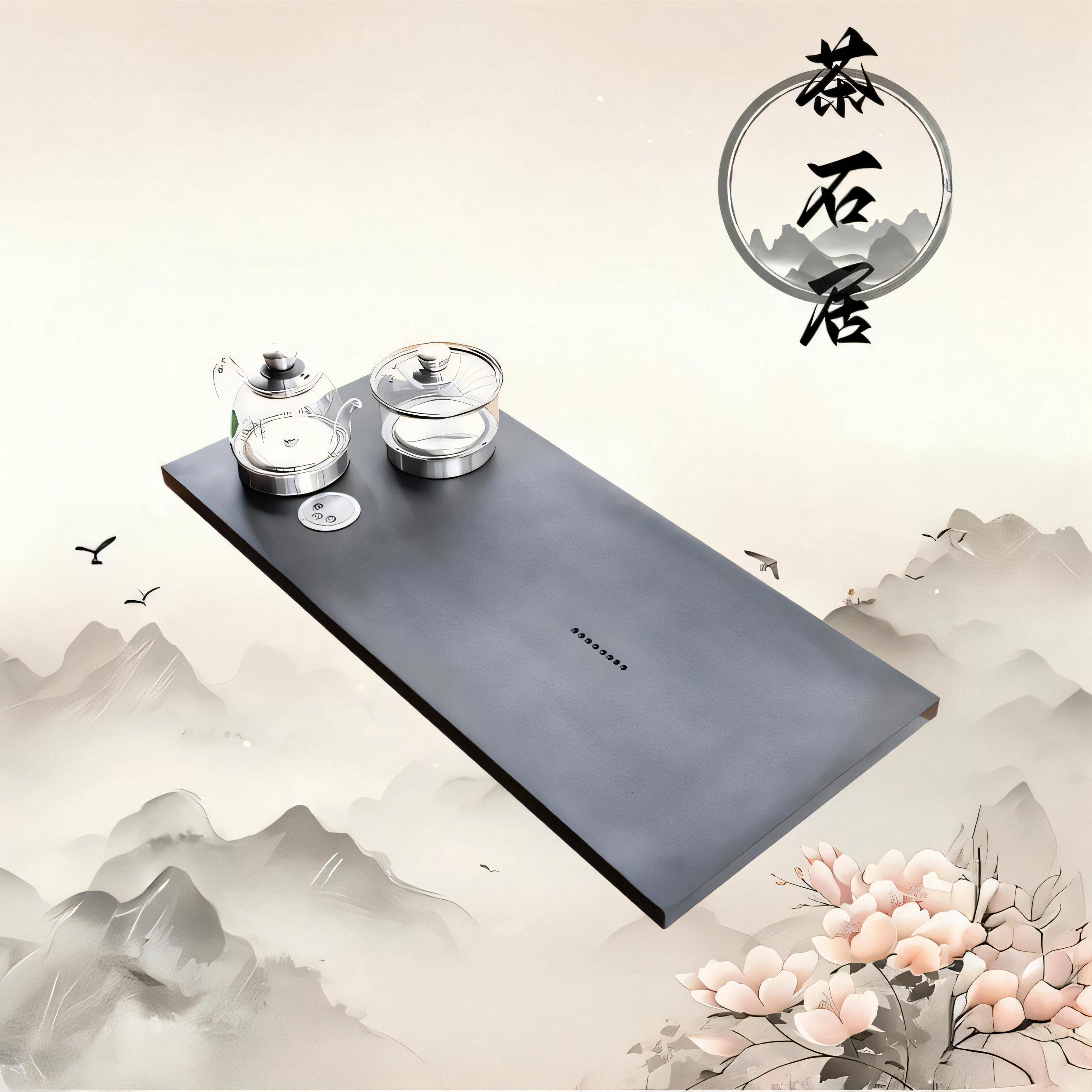 整块天然乌金石茶盘茶具套装家用简约带全自动电磁炉一体大号茶台