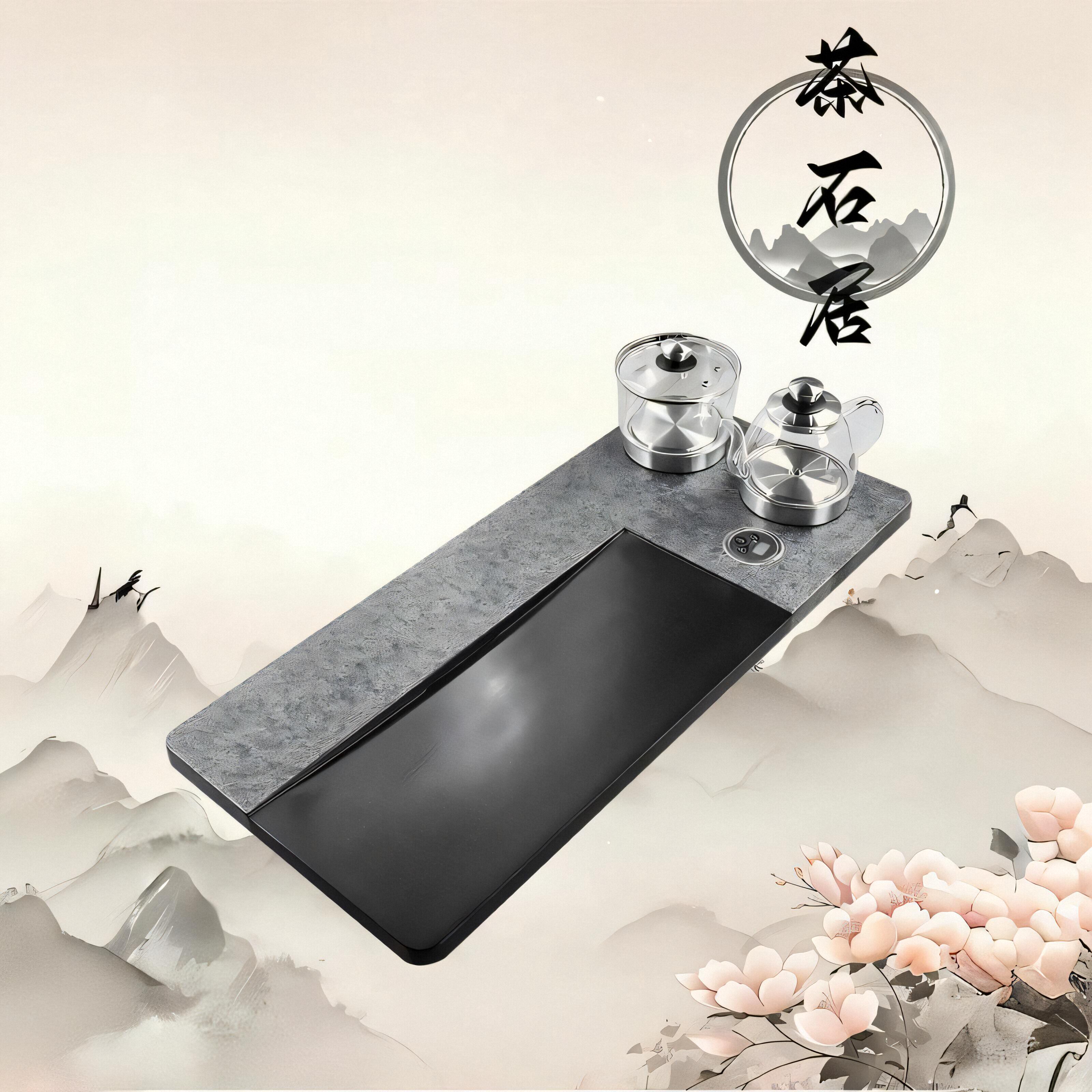 乌金石茶盘套装全自动上水茶台烧水壶一体电磁炉家用茶海定制刻字