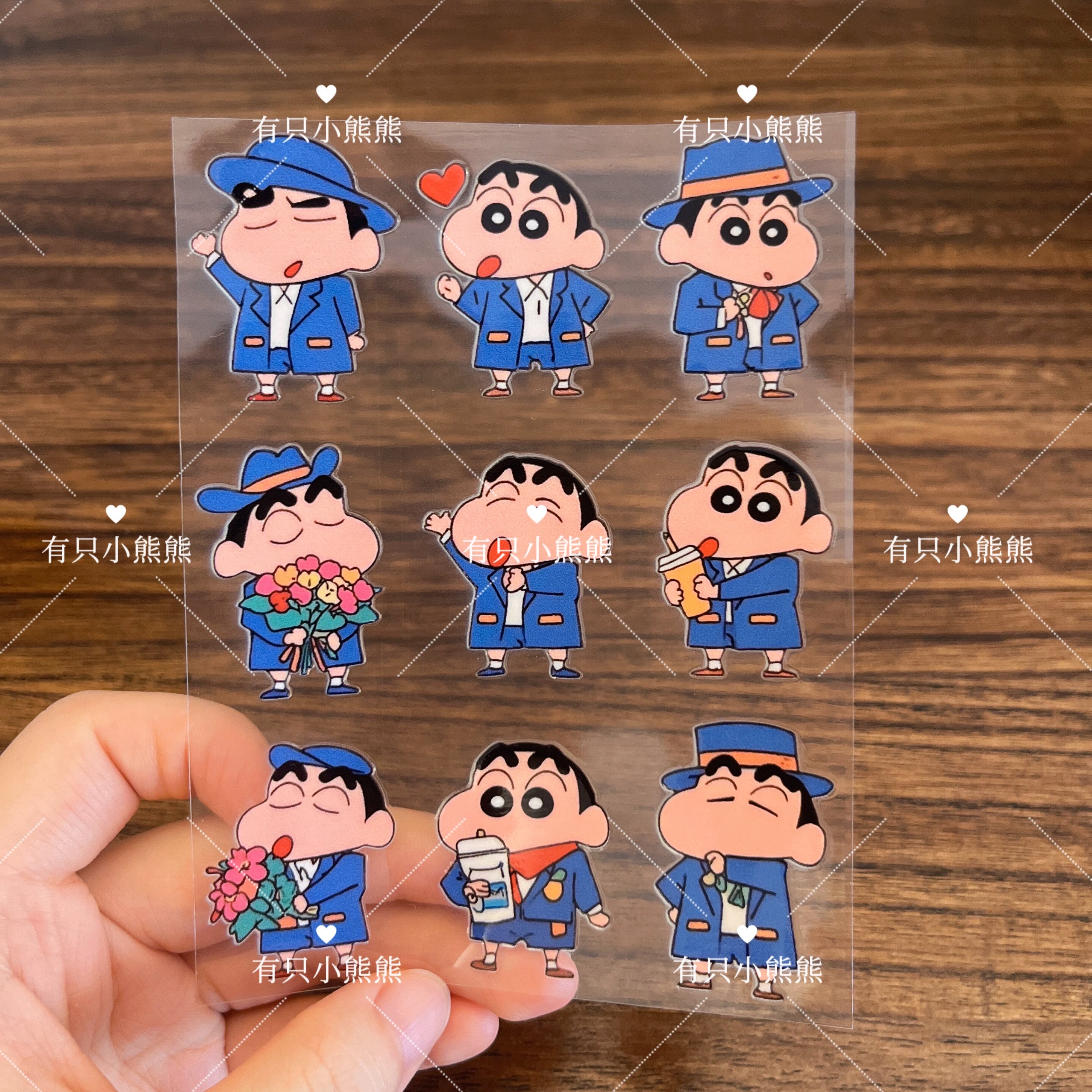 蓝色蜡笔小新防水透明转印贴纸
