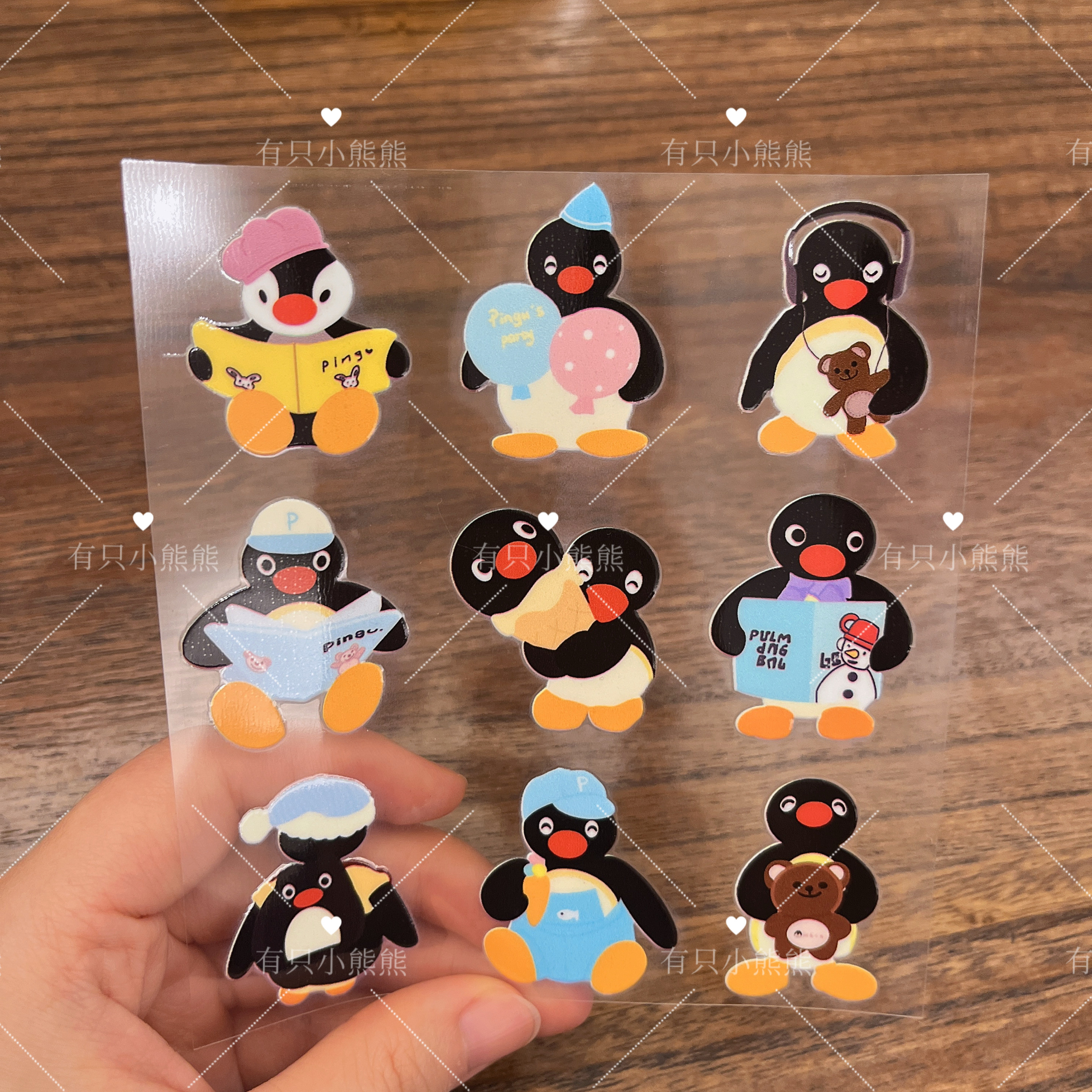可爱pingu看书转印贴小企鹅家族卡通贴纸ins手账素材贴画防水车贴
