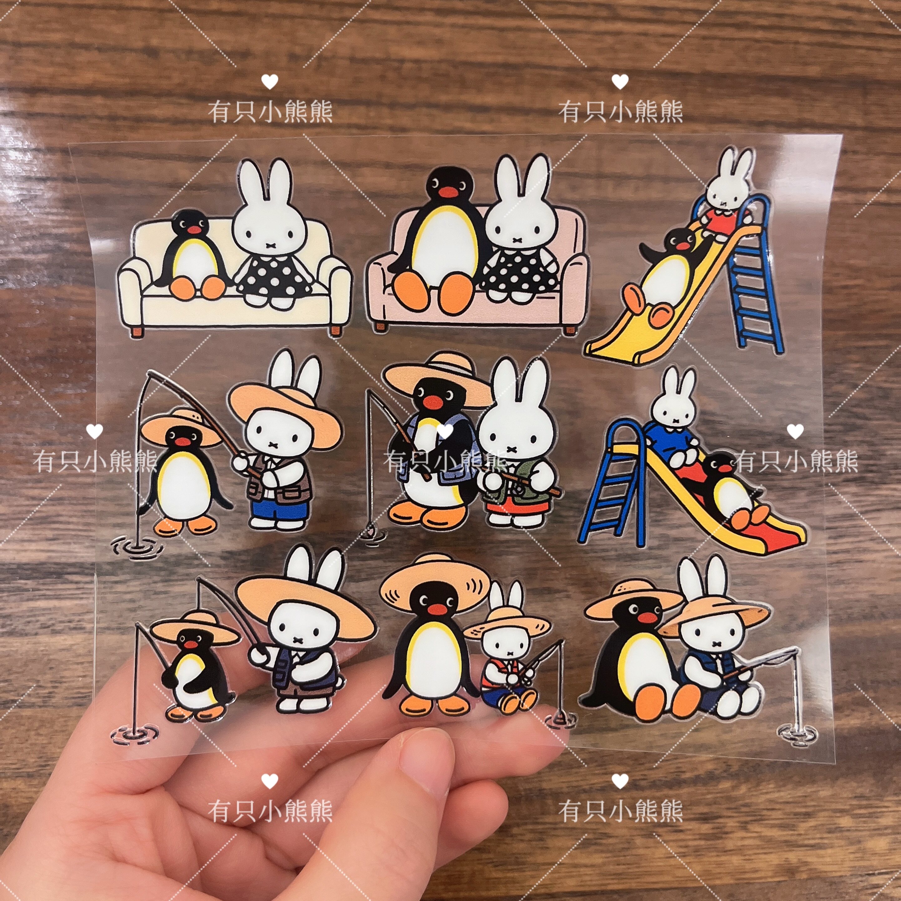 卡通可爱企鹅米菲兔钓鱼转印贴纸pingu小企鹅diy装饰贴图防水车贴
