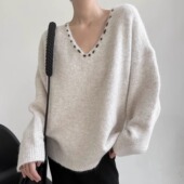 软糯慵懒V领显瘦毛衣加厚长袖 TAI胎 小众设计感 针织显瘦上衣冬