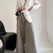 TAI胎 宽松百搭显瘦秋冬 长裤 高级冷淡风 斜门襟设计感高腰阔腿裤