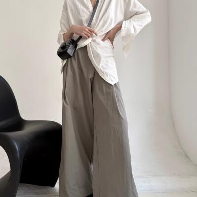 冷淡风斜门襟设计感阔腿裤