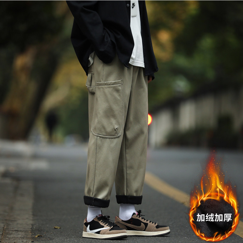冬季新款馒头山港风大码纯色加绒加厚工装裤M-5XL-KZ1007-P55,男装工装外套,星座417-1（原电商B245）