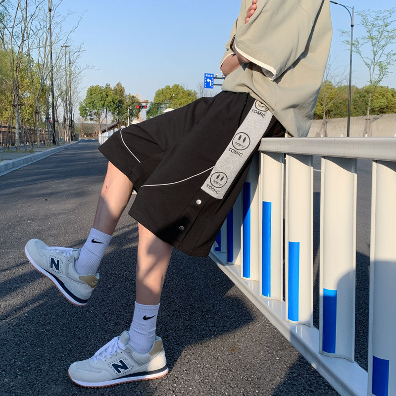 短裤男夏季新款港风大码笑脸印花排扣运动裤M-5XL-DK2109-P40图片