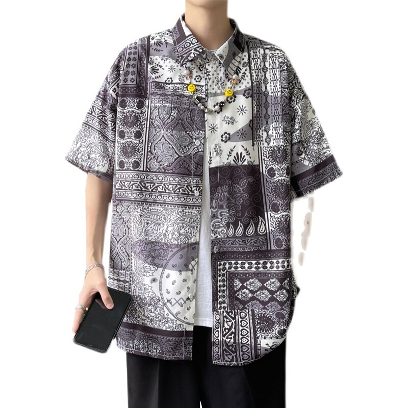 2026新款短袖衬衫港风宽松大码休闲衬衣M-3XL-CS07-P38,男装T恤,星座417-1（原电商B245）