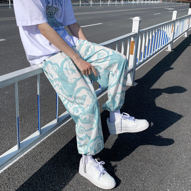 夏季新款港风满印冰丝运动男女休闲裤M-3XL-KZ2116-P35,男装休闲裤,星座417-1（原电商B245）