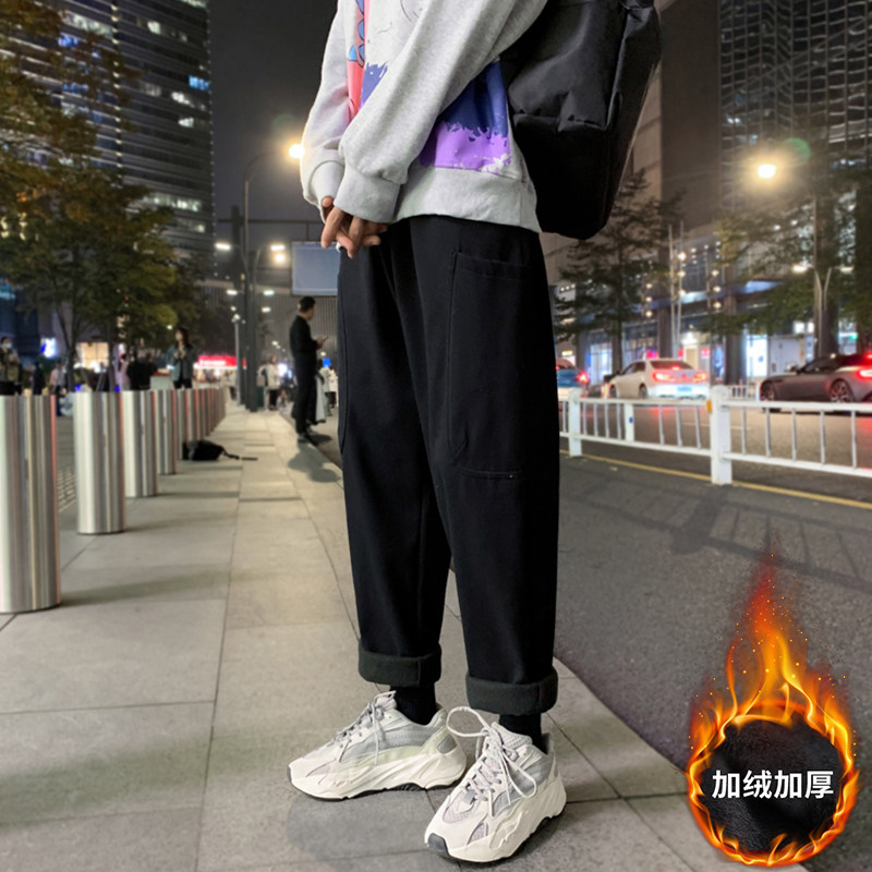 冬季新款港风夜景大码纯色加绒加厚工装裤M-5XL-KZ1007-P55图片