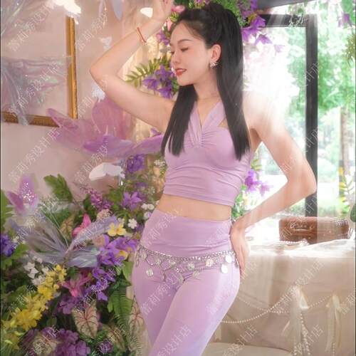 李晶晶同款蕾莉秀紫色倾心裤装肚皮舞东方舞舞蹈练功服练习服