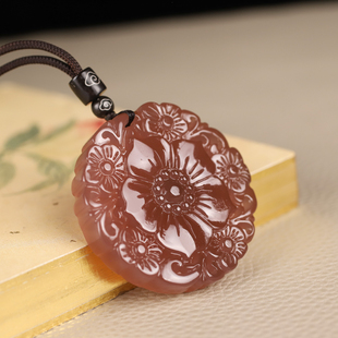 纯天然玉石梅花和田玉糖玉籽料男女款平安牌花开富贵吊坠项链玉佩