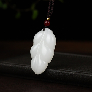新疆天然和田玉金枝玉叶吊坠男女款树叶挂件白玉项链玉石玉佩挂件