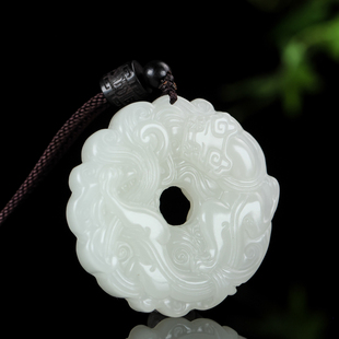 新疆和田白玉貔貅平安扣吊坠男女款玉石双面雕刻招财好运皮休玉佩