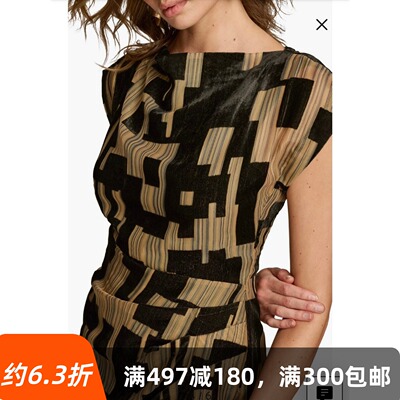 清仓满300包美国直邮唐纳Donna Karen丝绒提花连衣裙断码不退换