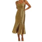 美国直邮高货金色背心连衣裙鱼尾裙礼裙特价 接受微瑕不退不换