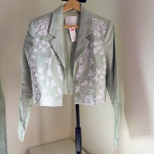 清仓美国直邮女款 不退不換 浅绿全亚麻刺绣短西服薄外套特价