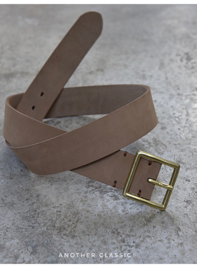 ANOTHER CLASSIC25ss意大利沙色绒面牛皮3.9cm 黄铜带扣