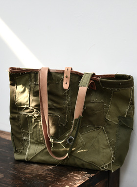 老军布 boro 刺子风 托特包 手工 意大利牛皮复古