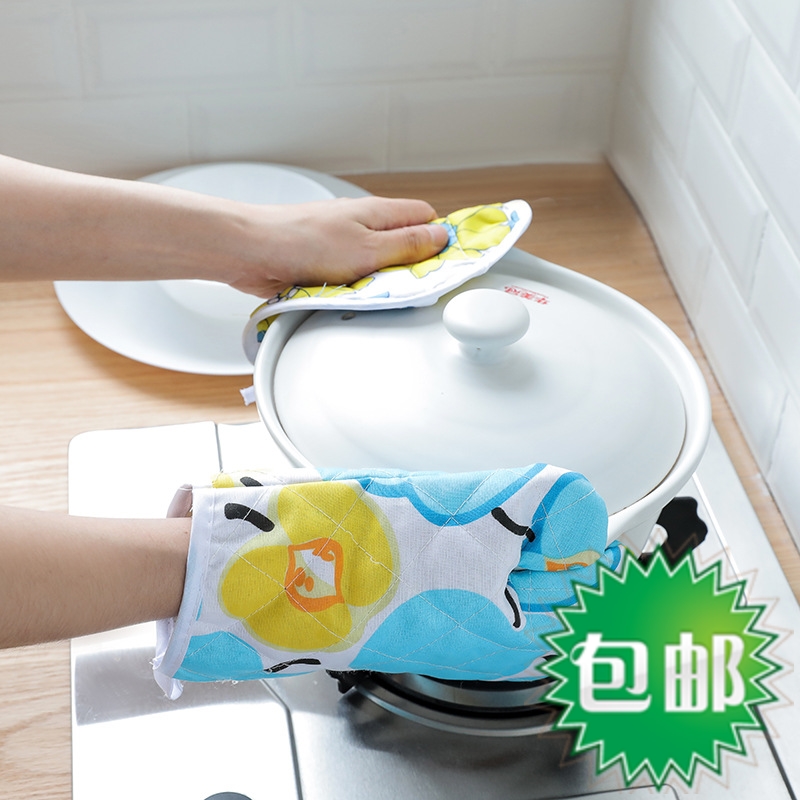 厨房加厚2件耐高温内加绒烤箱微波炉隔热手套隔热垫防烫手隔热垫