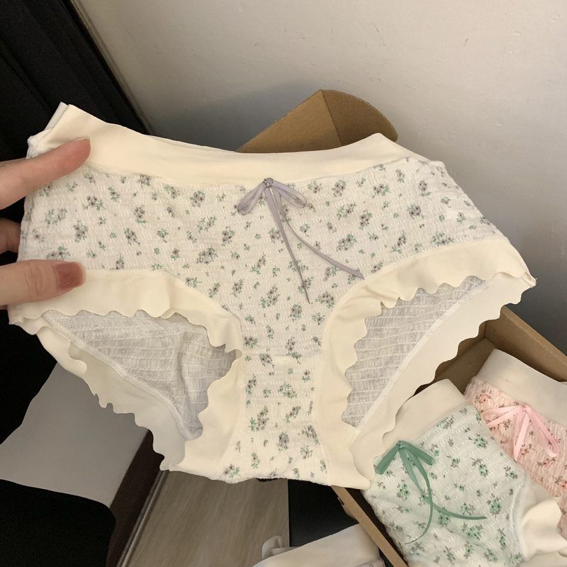 莫代尔小碎花女士内裤田园柔美风中腰棉质舒适透气底裆少女三角裤