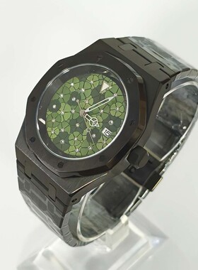 无logo男士机械手表41mm不锈钢表壳几何表盘 蓝宝镜面配NH35机芯