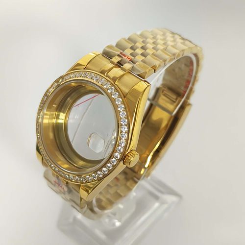 41mm全金带砖表壳+五珠三株滚珠带蓝宝镜面适装8285机芯手表配件