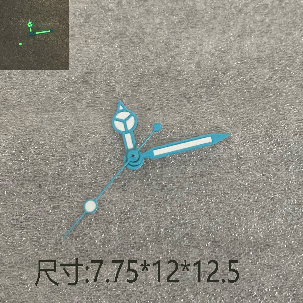 手表配件 蓝边白色三针表针绿夜光 适合装nh35/36/4r/7s机芯