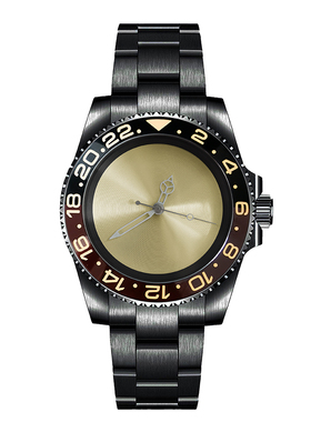 机械手表 PVD黑色40mm精钢壳带蓝宝玻璃3D打印CD纹金色盘配NH35芯