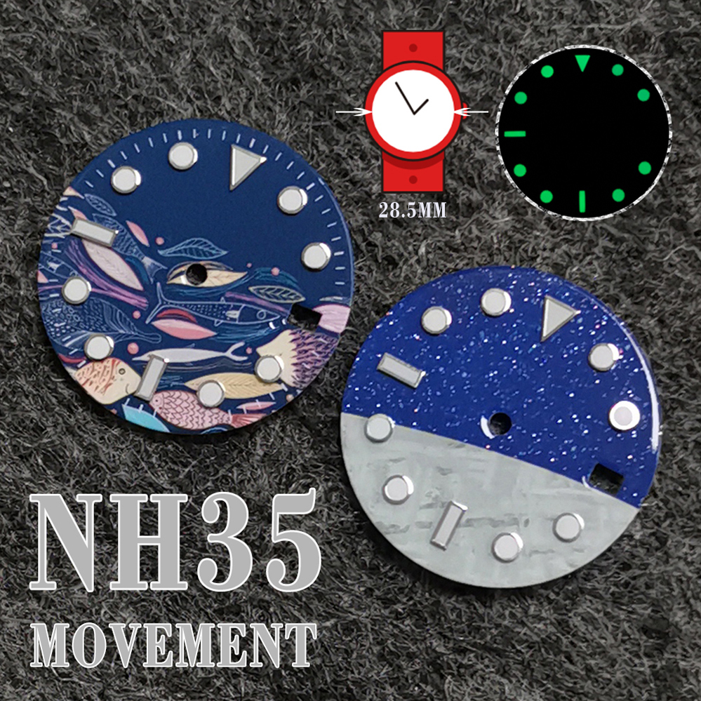 手表配件 改装字面 28.5MM 抽象鱼/星月表盘 适合NH35/36/4R/7S机 手表 配件 原图主图