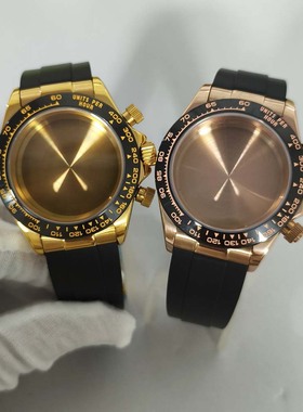 39mm石英表壳PVD电镀表壳橡胶表带蓝宝玻璃适合VK63机芯手表配件