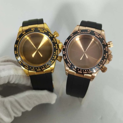 39mm石英表壳PVD电镀表壳橡胶表带蓝宝玻璃适合VK63机芯手表配件