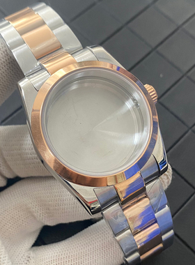 间玫色39mm不锈钢蚝式恒动/狗牙圈壳+带蓝宝石玻璃适装NH35/36机