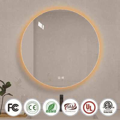 跨境北欧圆形除雾浴室镜子卫生间led发光化妆镜子触摸屏智能镜子