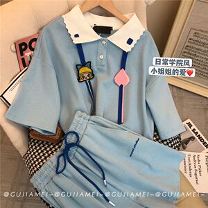 polo衫女短袖短裤套装小个子女生夏新款甜美学院风学生时尚两件套