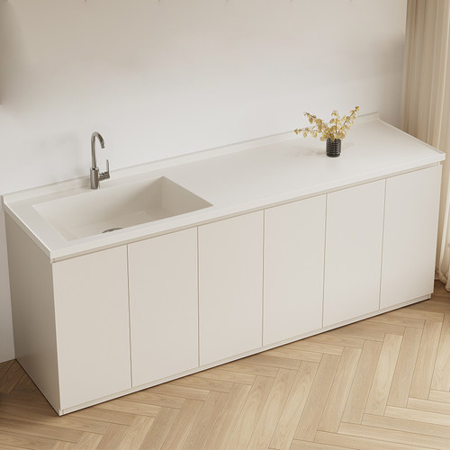 奶油不锈钢烤漆阳台洗衣一体盆柜