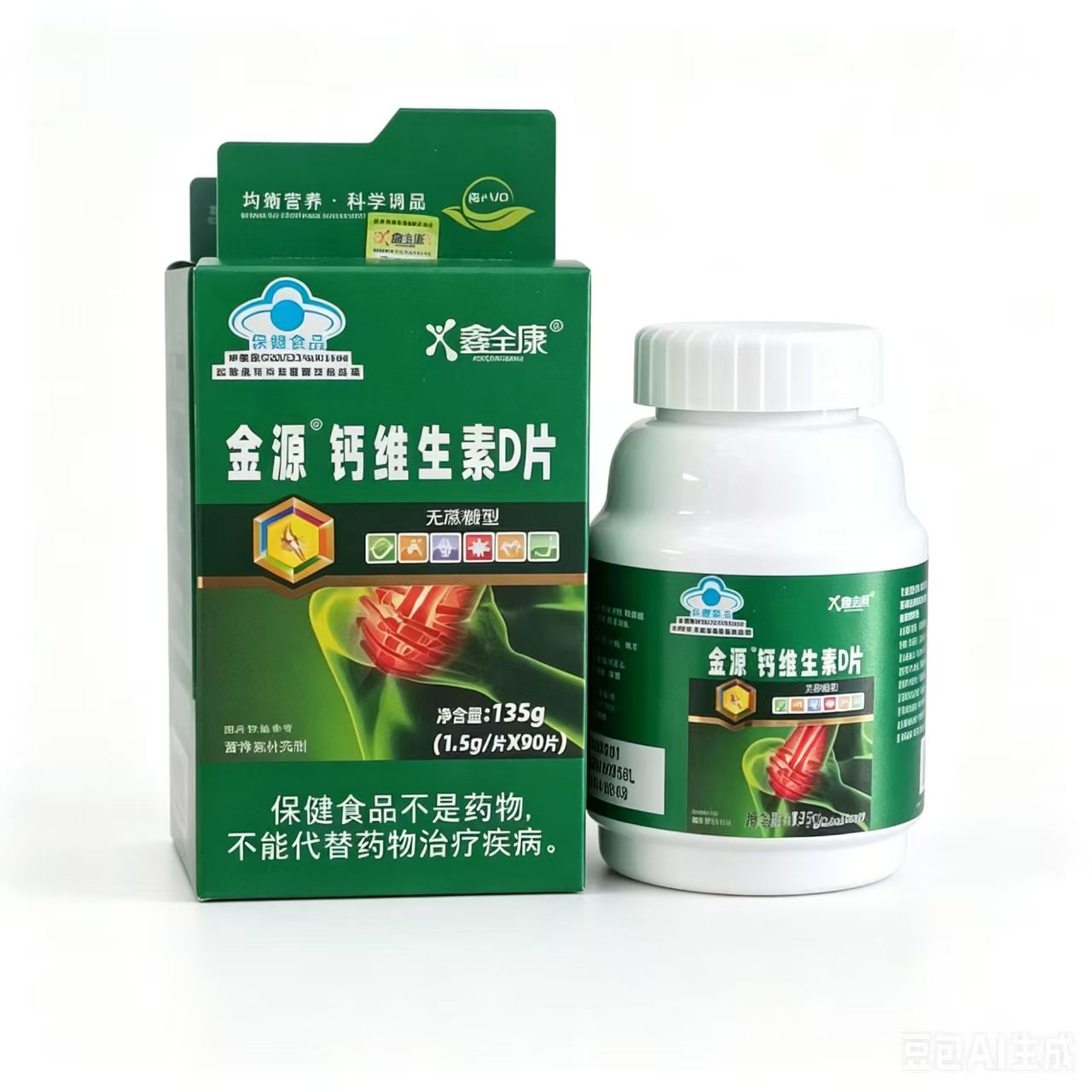 买2送1鑫全康中老年钙片全康钙咀嚼片成人钙片90片金源中老年补钙图片