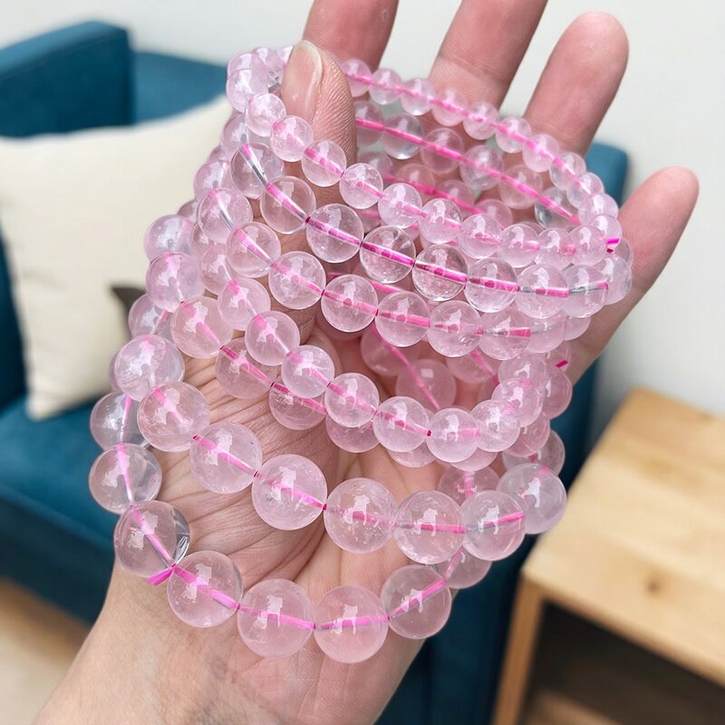 晶东珠宝天然莫桑星光粉晶手链冰透净体女生小清新手饰几何造型