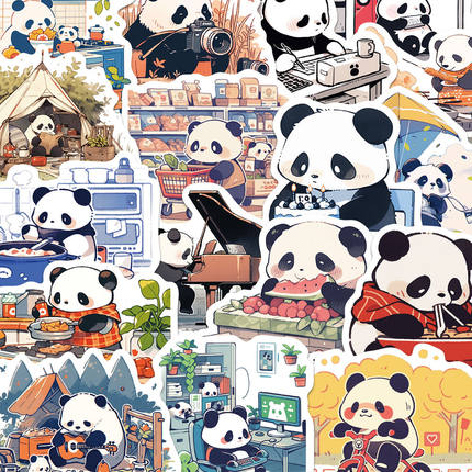 50张熊猫日常可爱卡通贴纸简约手机壳笔记本电脑水杯装饰防水贴纸