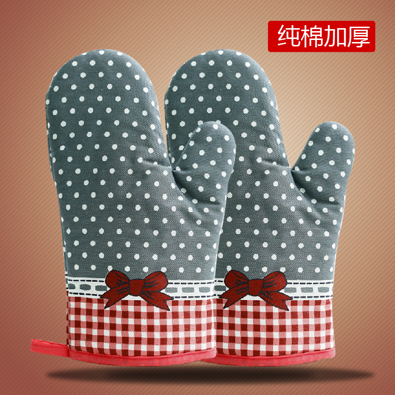 家用耐高温纯棉加厚棉布防烫加长隔热手套厨房烘焙微波炉烤箱专用
