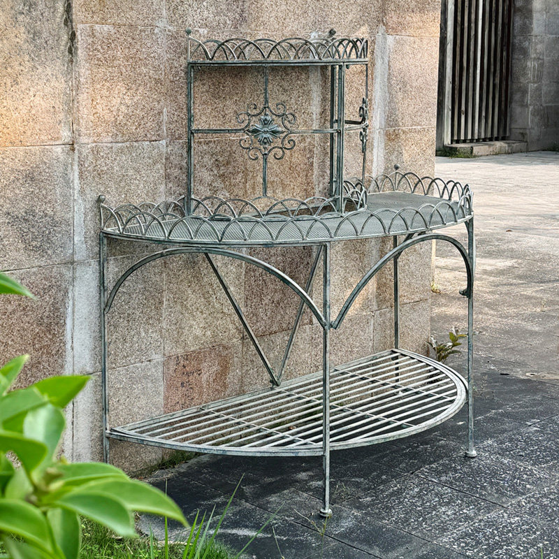 外单复古户外庭院铁艺花架室外花园落地花盆架半圆墙角多层置物架