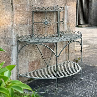 外单复古户外庭院铁艺花架室外花园落地花盆架半圆墙角多层置物架