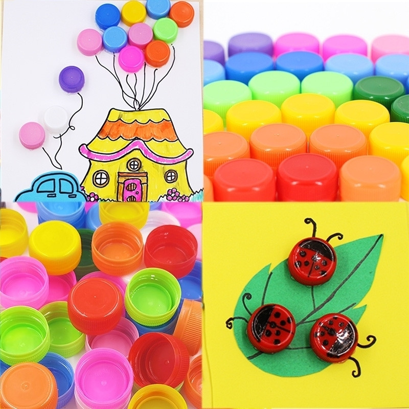 彩色瓶盖12色可选创意手工幼儿园装饰矿泉水瓶塑料手工绘画盖子