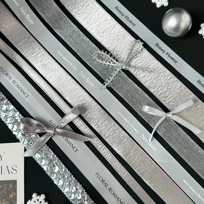 圣诞节银灰色丝带鲜花包装diy