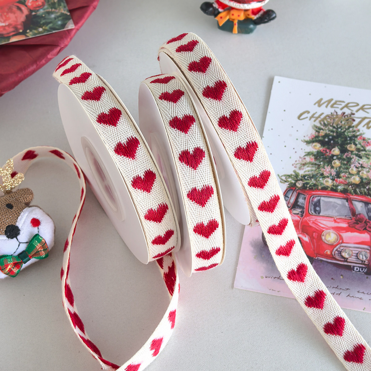 烘焙良品新年刺绣小爱心丝带手工diy装饰红色彩带棉带包装礼物盒