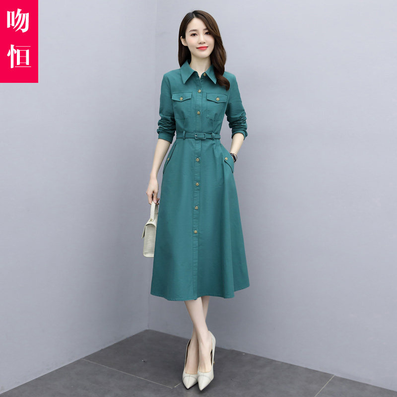 秋装2020年新款时尚洋气减龄女装连衣裙中长款收腰显瘦衬衫裙子潮