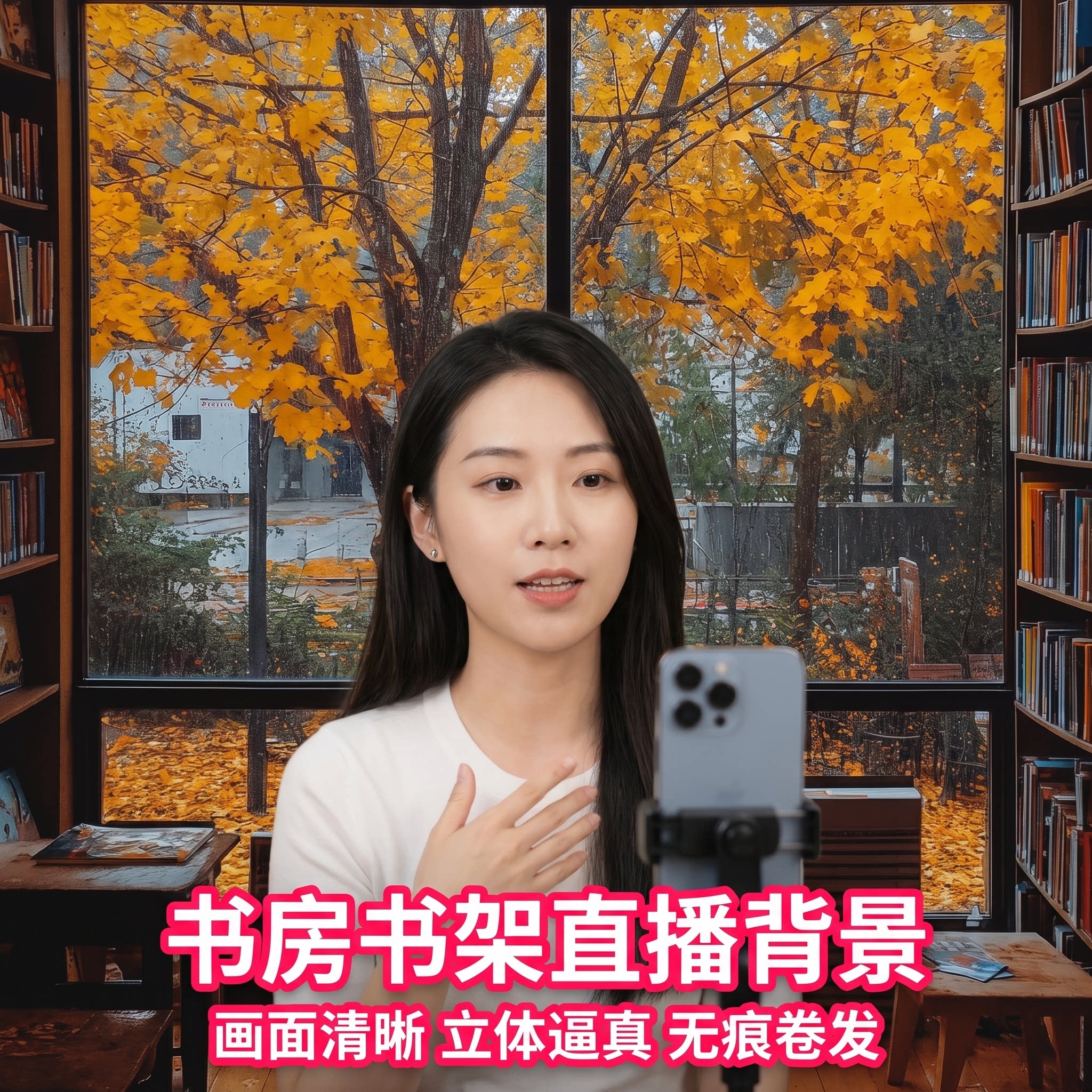 书房书架直播背景装饰画ins风室内拍摄无框可定制油画布