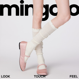 mingoto袜子夏女花边棉堆堆袜2025白色芭蕾风小腿袜秋冬中筒袜
